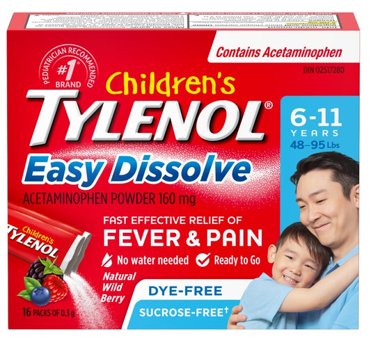 Tylenol Children's Easy Dissolve Acetaminophen Powder Wild Berry 16 Count